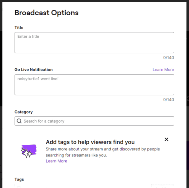Broadcast Options Will Appear