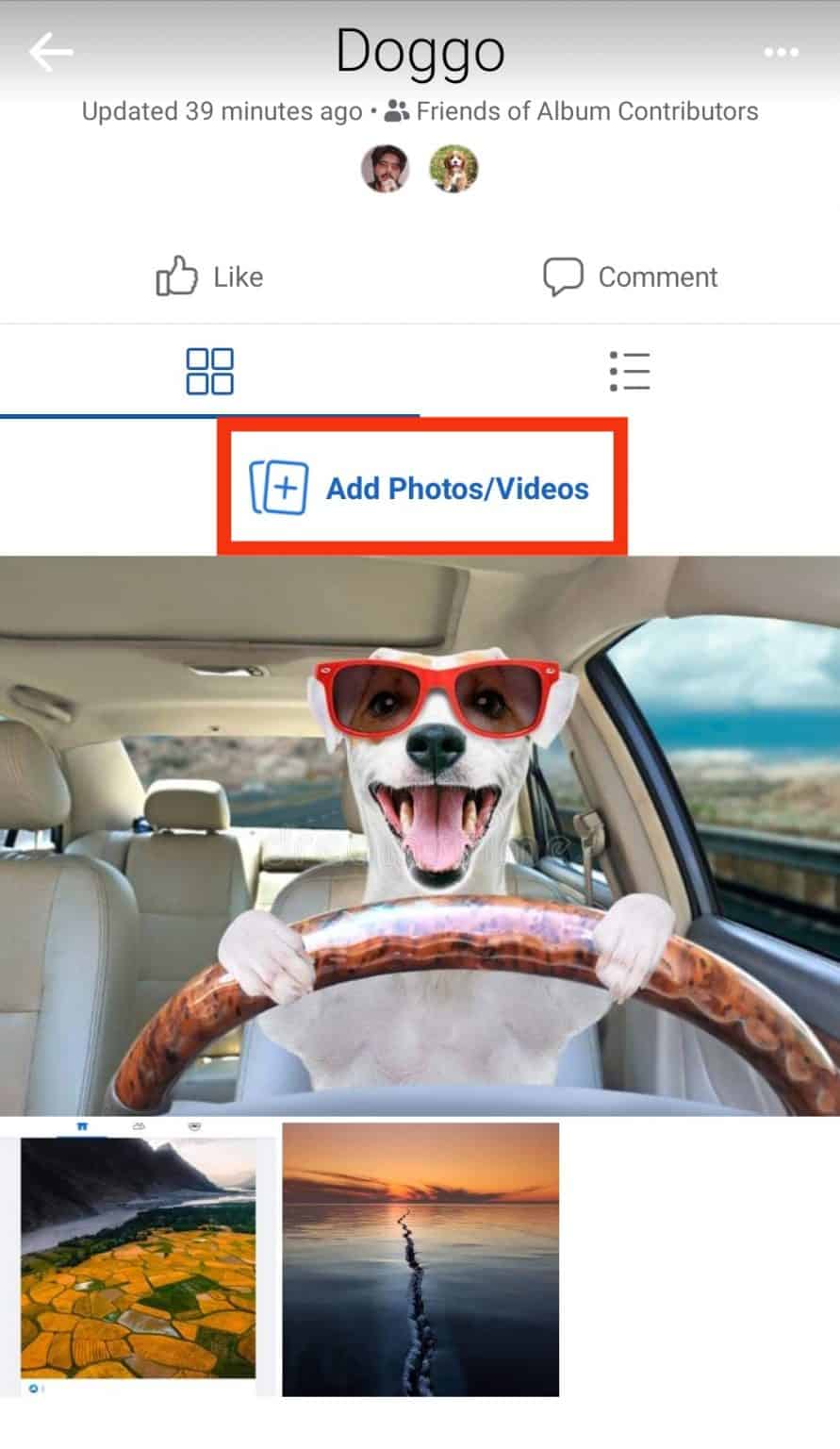 how to add existing photo to album facebook