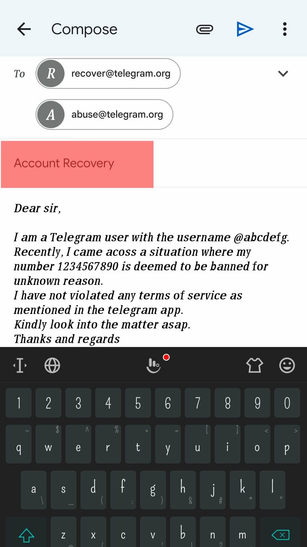 why telegram banned my number