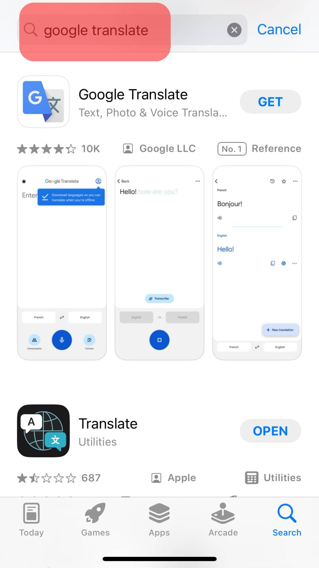 Search For ‘Google Translate.’