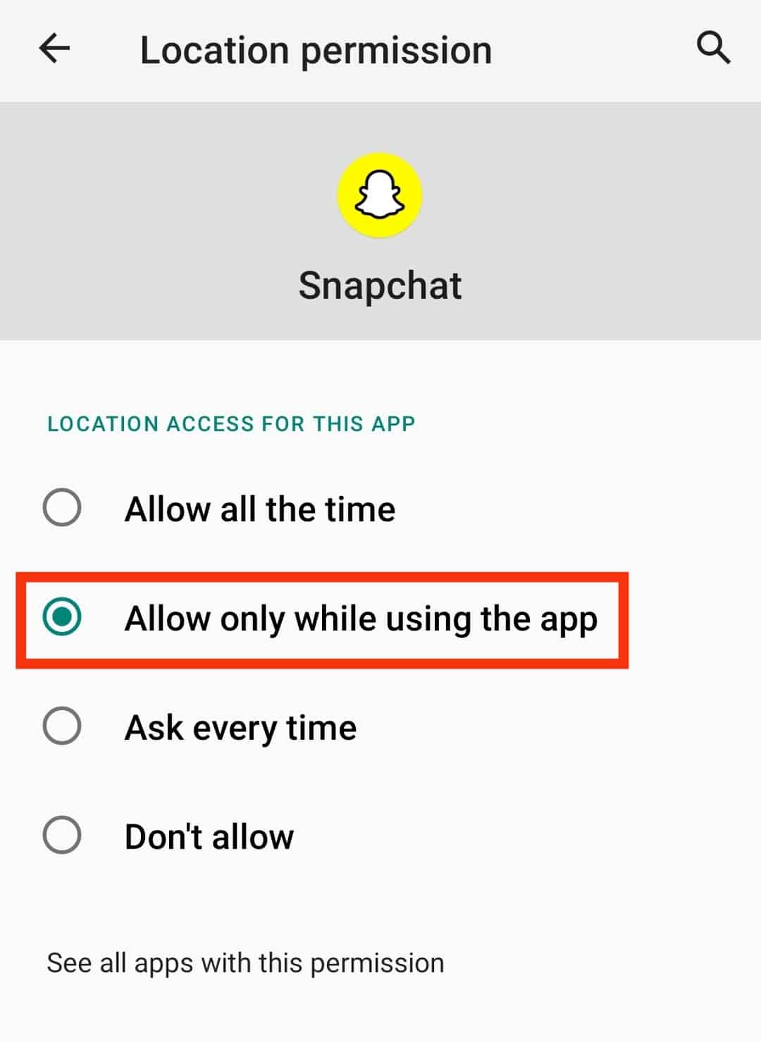 Select Only While Using The App Option