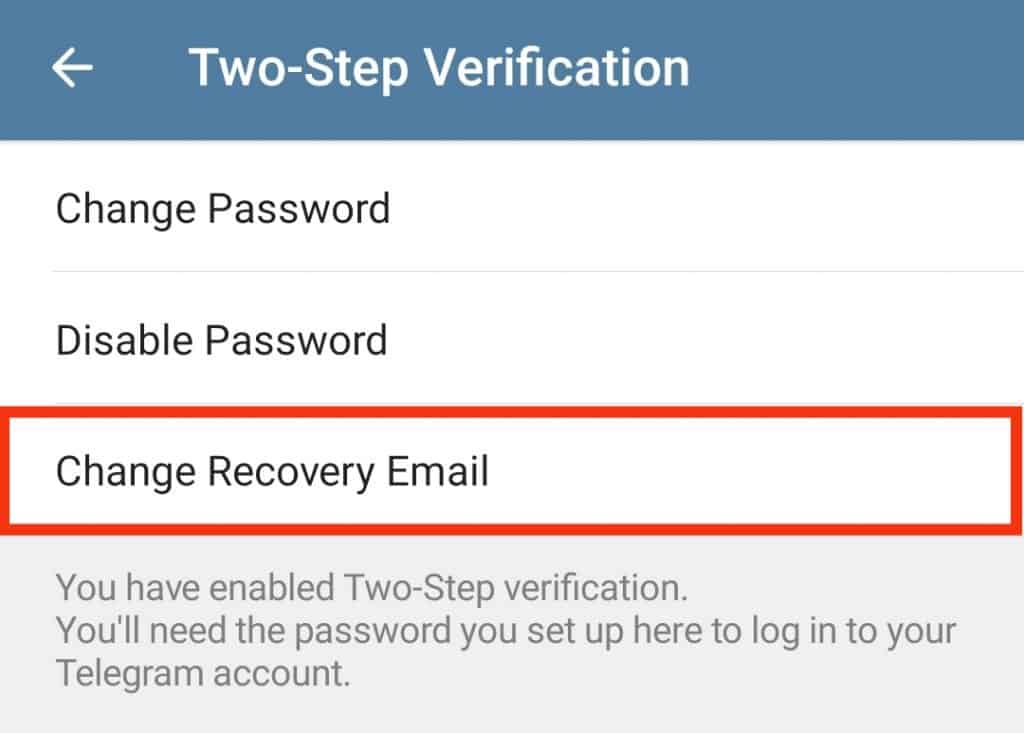 add recovery email telegram